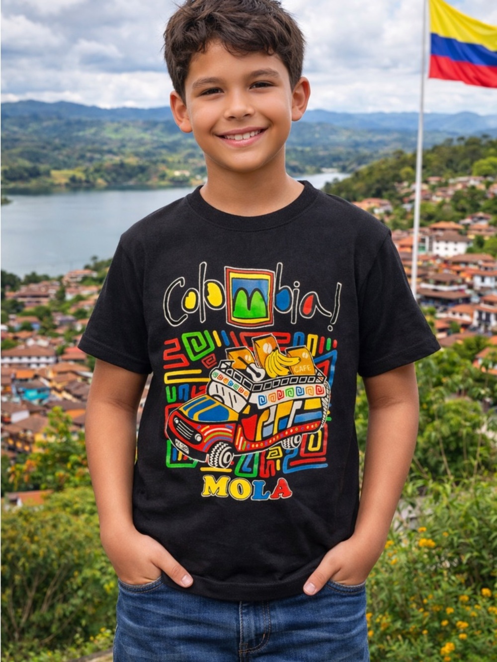 Colombia Mola Graphic Kids T-Shirt Unisex- Black